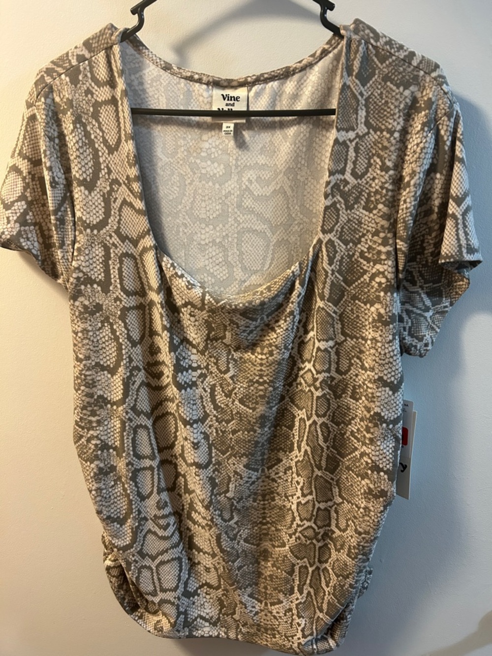 Vine Taupe Snake Print Draped Short Sleeve Top